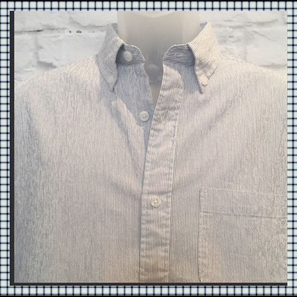 1901, Men’s Casual Short-sleeve Button Down in White & Blue Textured Stripes - Picture 4 of 7